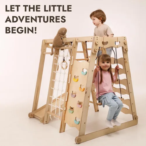 Miniatura 2 de Goodevas Improves 9-in-1 Indoor Climbing Frame for Kids, Montessori Climbing Frame with Slide, Swing, Climbing Wall, Climbing Triangle - Playground