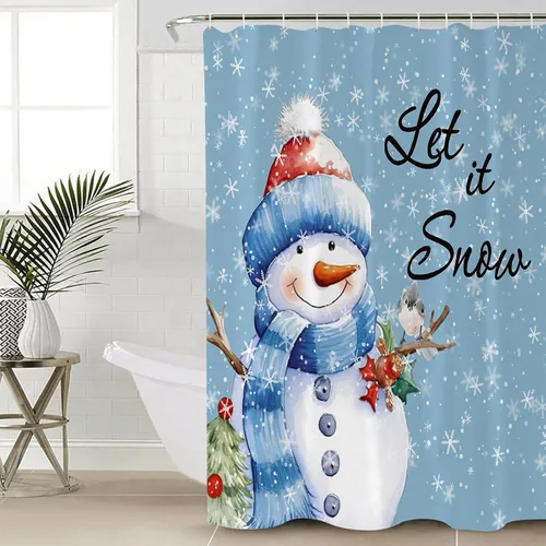 Miniatura 5 de Juego de baño de Navidad con cortina de ducha y accesorios para alfombra, cortina de 36 x 72 pulgadas de largo con tapete de baño pequeño, juego