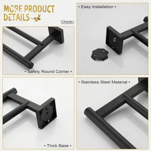 Miniatura 6 de KOKOSIRI Toalleros dobles de 32 pulgadas para baño, color negro mate, soporte para toallas de baño de 32 pulgadas para pared de baño, acero