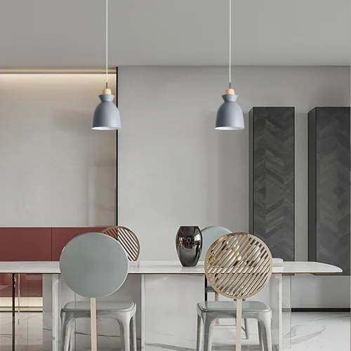 Miniatura 4 de Modern Minimalist Bell Metal Pendant Light Fixture Wood Accent, Small Hanging Lamp for Dining Room Kitchen Island Bedroom Bedside Cafe, Adjustable
