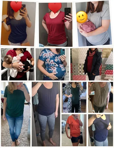 Miniatura 7 de Ekouaer Camisetas de lactancia para mujer, paquete de 3 camisetas de maternidad de doble capa, ropa de embarazo, camiseta posparto