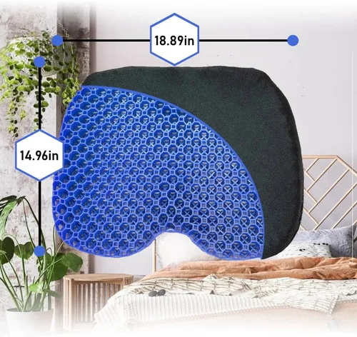 Miniatura 3 de Cojín de asiento de TPU de gel azul — Cojín grande contorneado de gel refrescante de panal para sentarse por mucho tiempo, alivio de presión