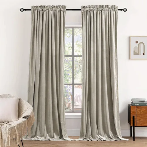 Dchola Cortinas de terciopelo beige para ventana de dormitorio, cortinas pesadas de lujo vintage súper suaves, cortinas de oscurecimiento de la
