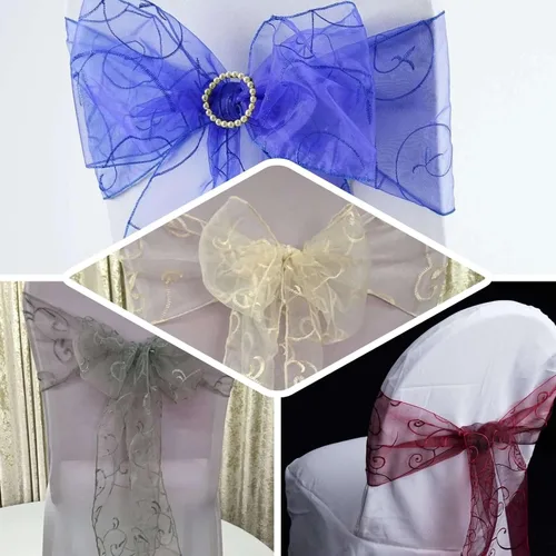 Miniatura 4 de Efavormart - 5 fundas de organza bordadas para silla con diseño de hojas de chocolate, para decoración de boda, silla, motivo de lazo, suministros