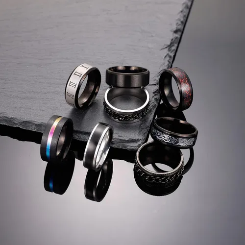 Miniatura 6 de Vegolita 16 anillos de acero inoxidable para hombres y mujeres, anillos simples para aliviar el estrés y la ansiedad, anillos giratorios de ajuste