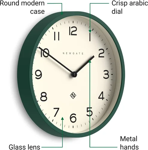 Miniatura 5 de NEWGATE® Reloj de pared con eco número cuatro, reloj redondo moderno, 11.8 in, color verde edén, números fáciles de leer, ideal para cocina, sala
