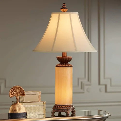 Miniatura 3 de Barnes and Ivy Lámpara de mesa tradicional con luz nocturna de 28.5 pulgadas de alto, bronce oscuro, columna, piedra de ónix blanco, decoración