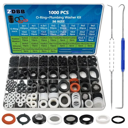 ZDBB 1000 piezas 18 tamaños Kit de juntas tóricas + Kit surtido de 18 tamaños de arandelas de goma para fontanería, grifos, tubería de agua,