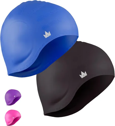 The Friendly Swede Gorros de natación para mujeres y hombres, gorras de natación de silicona para cabello medio y largo, impermeables y mantienen el