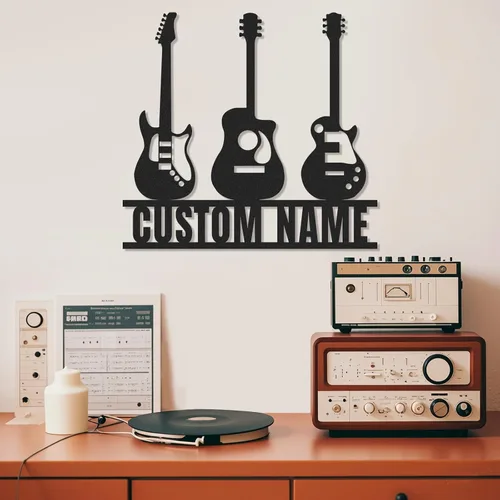 Miniatura 13 de Letrero de metal personalizado de guitarra, letreros de metal personalizados, decoración de pared de notas musicales, arte de pared divertido