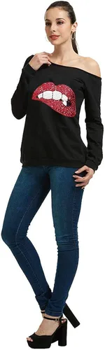 Miniatura 5 de MAGICMK - Sudaderas con hombro descubierto para mujer, manga larga, estampado de labios, casuales