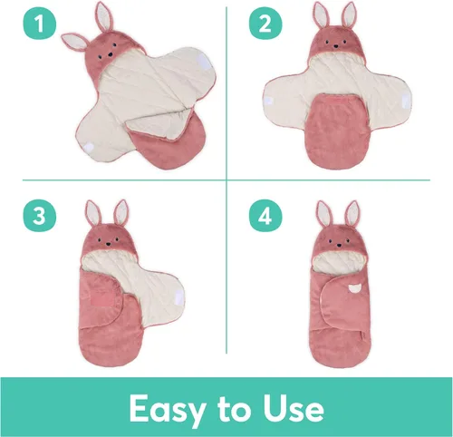 Miniatura 3 de GUND Baby Oh So Snuggly Bunny Manta Envolvente, Manta Envolvente de Felpa con Capucha para Bebé para Recién Nacidos, Rosa/Crema, 26 pulgadas