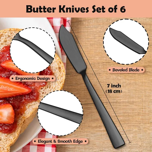 Miniatura 2 de E-far Juego de 6 cuchillos esparcidores de mantequilla, cuchillos de postre de queso de acero inoxidable de 7 pulgadas para cocina, restaurante