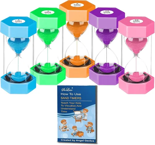 Miniatura 10 de SuLiao Temporizadores de arena 1m/2m/3m/5m/10 minutos, temporizador de arena de reloj de arena de plástico para niños, reloj de arena grande
