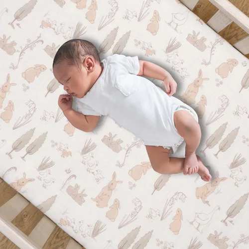 Miniatura 2 de Lambs & Ivy Signature Bunny Hop - Sábana bajera ajustable para cuna de algodón orgánico