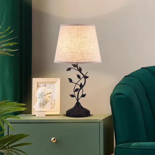 Miniatura 3 de Kakanuo Lámpara de mesa para mesita de noche, lámpara para sala de estar con puertos de carga USB-A y USB-C, lámpara de dormitorio alta tradicional