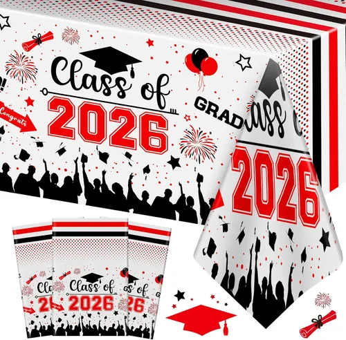 Miniatura 11 de Mantel de decoración de graduación para clase de 2026 – 3 piezas de plástico para mesa de graduación de felicitaciones, cubierta de mesa