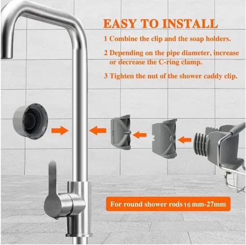 Miniatura 4 de 2 Piezas Estante De Ducha Inoxidable Para Barra De Ducha Estante Ducha Sin Tornillos Ajustable Para Baño/Cocina
