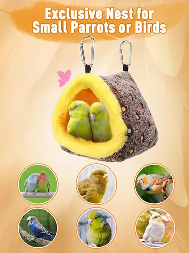 Miniatura 6 de Nido pequeño de invierno cálido para jaula - Cómoda cama para pájaros con tablero de soporte, hamaca colgante, caseta de cobertizo, cabaña escondite