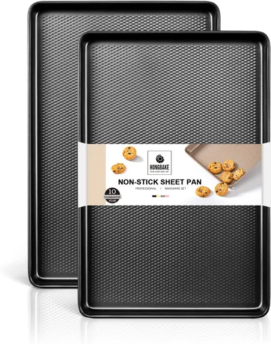 Miniatura 12 de Media Bandeja para Galletas para Hornear - HONGBAKE Bandeja para Hornear Antiadherente con Superficie de Textura de Diamante, Bandejas para Galletas
