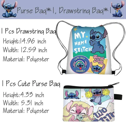 Miniatura 2 de EMISOO Stitch Merchandise Stuff Set de regalo para niñas, bolsa con cordón de dibujos animados de Stitch Anime, cordón para llavero, pulseras