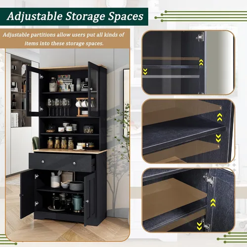 Miniatura 9 de RuiSiSi Gabinetes negros de despensa para almacenamiento de cocina con puertas armarios de bufé independientes despensas de cocina de granja
