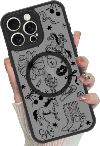 Miniatura 51 de Funda magnética para iPhone 17 Pro [compatible con MagSafe], bonita funda de moda con estampado de leopardo negro, translúcida, mate, parte trasera