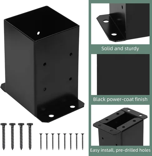 Miniatura 4 de Base de poste de 4 x 4 pulgadas, 4 piezas, soporte de base de anclaje, base de poste de cubierta para barandilla de pérgola y buzón