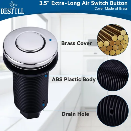 Miniatura 3 de BESTILL Kit de interruptor de aire para eliminación de basura - Certificado UL, botón de interruptor superior de fregadero sin cable para triturador