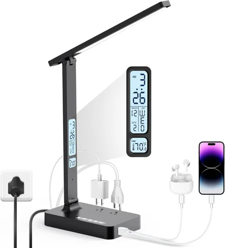Miniatura 9 de Infiway Lámparas LED de escritorio para oficina en casa: lámpara de escritorio con puerto de carga USB - 1 USB-A, 1 puerto tipo C, 2 tomas de Blanco