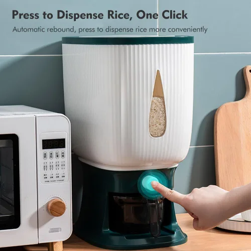 Miniatura 3 de Recipiente dispensador de arroz de 22.0 lbs, recipientes grandes de almacenamiento de alimentos secos de cereales con taza medidora, cubo