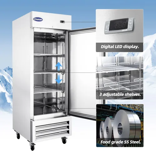 Miniatura 4 de Congelador Comercial de 27" con Puerta Sólida Individual, Congelador Vertical de Acero Inoxidable de 23 Pies Cúbicos con Enfriamiento por