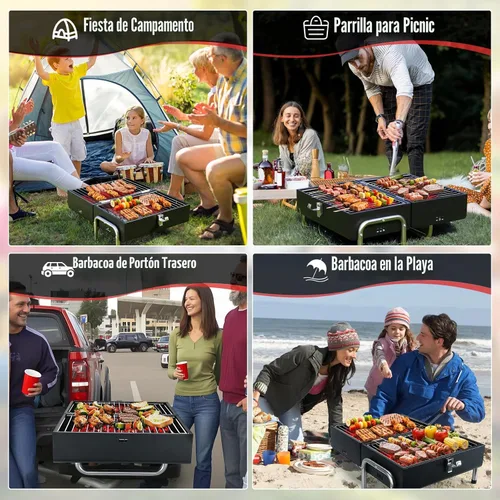 Miniatura 8 de Parrilla de carbón portátil, parrilla de mesa pequeña para barbacoa al aire libre, para camping, playa, fácil montaje, parrilla pequeña multiusos