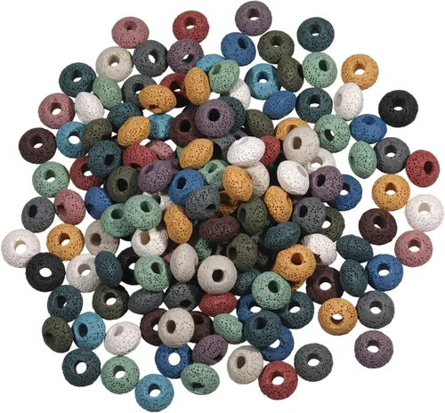 Miniatura 8 de TUMBEELLUWA 100 cuentas Rondelle de piedra de lava para hacer joyas, cuentas sueltas de roca volcánica de energía con agujeros grandes a granel
