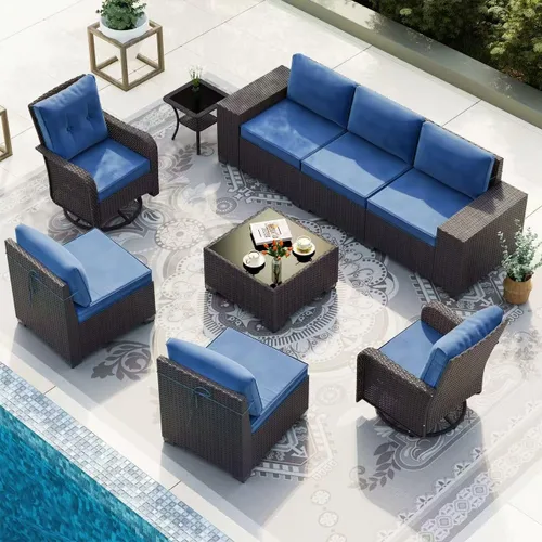 Miniatura 24 de Gotland Juego de muebles de patio de 8 piezas con mesa con fogón, muebles de ratán para exteriores para todo tipo de clima con respaldo alto de 2