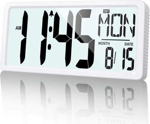 Miniatura 7 de XREXS Reloj de pared digital grande, funciona con pilas, con retroiluminación, temporizador de pantalla grande LED de 15 pulgadas con temperatura