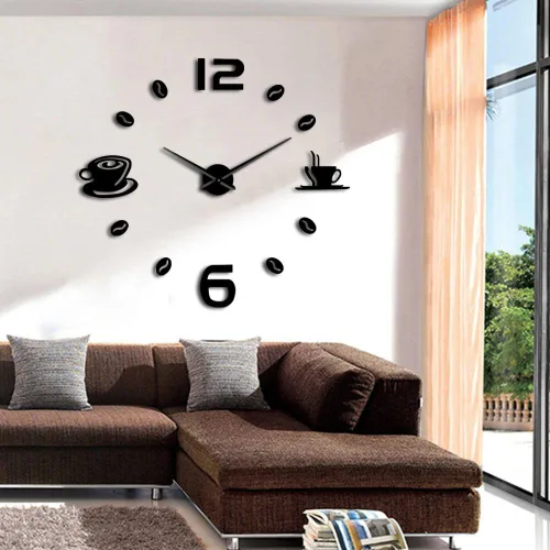 Miniatura 3 de The Geeky Days Reloj de pared gigante sin marco, diseño moderno, café, taza de café, café, café, decoración de pared, cocina, reloj de pared (negro)