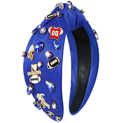 Miniatura 15 de mokkia Diadema de fútbol para mujer, accesorios de fútbol para mamá, accesorios de cristal con diamantes de imitación con nudo superior ancho