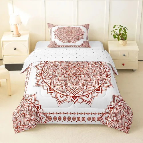 Miniatura 28 de Erosebridal Chic - Juego de edredón de flores tamaño Queen, juego de ropa de cama estética con mandala, juego de edredón gris turquesa, juego