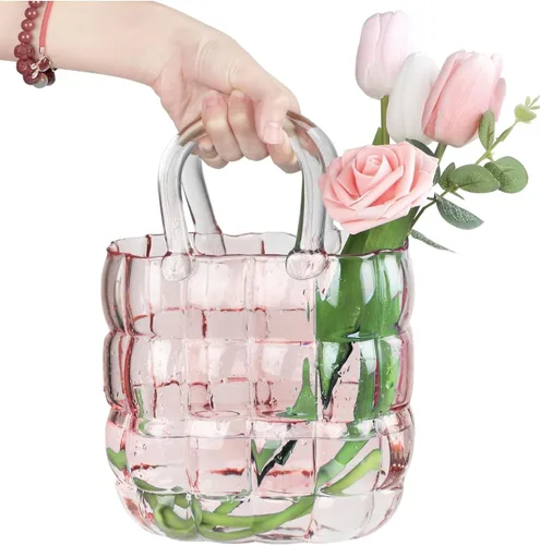 Miniatura 5 de Jarrón de cristal rosa - Diseño elegante para decoración del hogar, ideal para exhibir flores y artículos decorativos, adornos y plantas