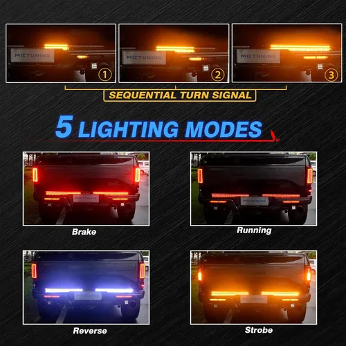 Miniatura 2 de MICTUNING Barra de Luz Triple para Portón Trasero Impermeable Plug-and-Play Marco de Aluminio con Conector Plano de 4 Vías - Señal de Giro