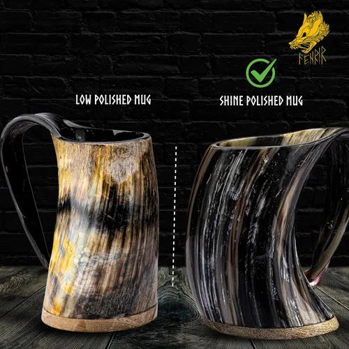 Miniatura 7 de FENRIR Taza de cuerno vikingo de 16 onzas con vaso de chupito, regalos vikingos para hombres y mujeres, abridor de botellas, jarra de cuerno de buey
