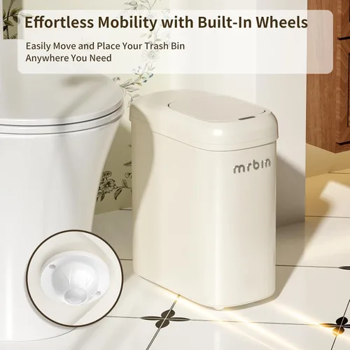 Miniatura 4 de MRBIN Bolsa de absorción con sensor de movimiento, cubo de basura de baño con tapa y ruedas, cesta de basura automática de 2.6 galones