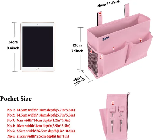 Miniatura 6 de Surblue Caddy Organizador Colgante Bolsa de Almacenamiento para Mesita de Noche para Literas y Camas de Hospital, Rosa, Pequeño