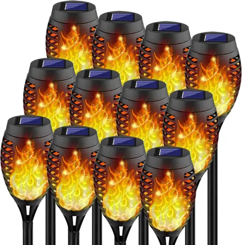 Miniatura 7 de Kurifier Luces solares para exteriores, paquete de 8 antorchas solares con llama parpadeante, luz solar impermeable para jardín, luces solares al