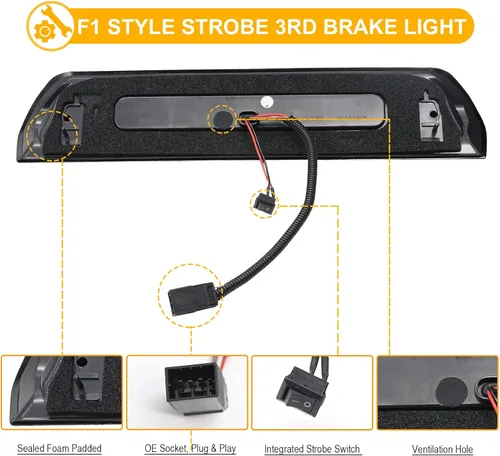 Miniatura 5 de R&F Auto Lente ahumada LED de repuesto de luz de freno de montaje alto para Ram 1500 2500 3500 (2002-2008), para Ram 2500 3500 (2009), luces