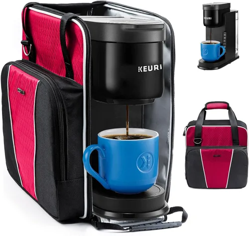 BAGSPRITE Bolsa de viaje para cafetera Keurig K-Express y K-Iced con múltiples bolsillos, correa para el hombro y asa superior, compatible con