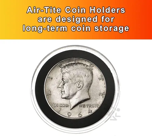 Miniatura 2 de 1 contenedor de almacenamiento para monedas Airtite y 20 anillos negros de 1.181 in Air-Tite para monedas sentadas Franklin Kennedy medio dólar