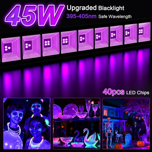 Miniatura 2 de Barras de luz LED negras de 45 W IP65 con interruptor de encendido y apagado de 59 pulgadas para póster, cumpleaños, escenario, Halloween, Navidad