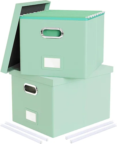 Miniatura 41 de Organizador de archivos en paquete de 2, caja archivadora portátil con tapa, compatible con carpetas tamaño carta/legal, organizador de documentos